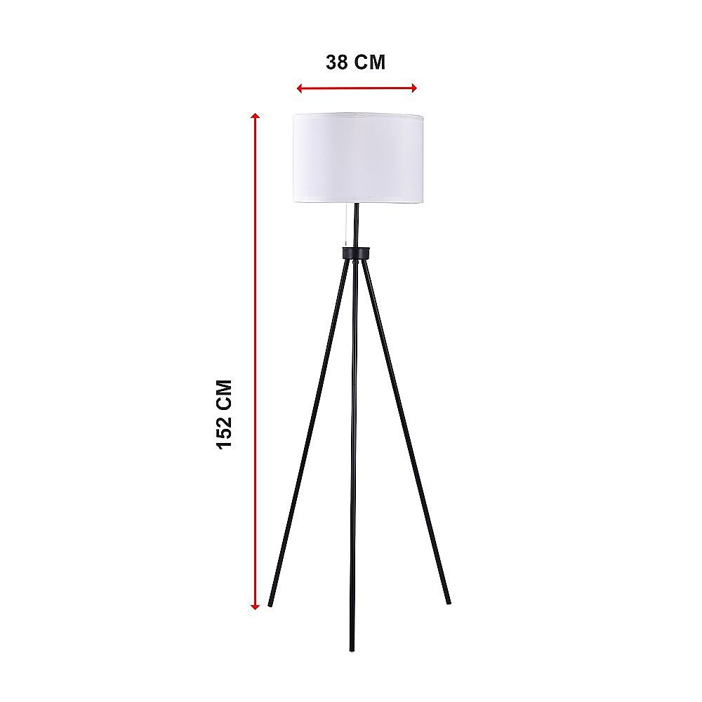 Mid-Century Tripod Floor Lamp – Black Metal with Ivory Shade