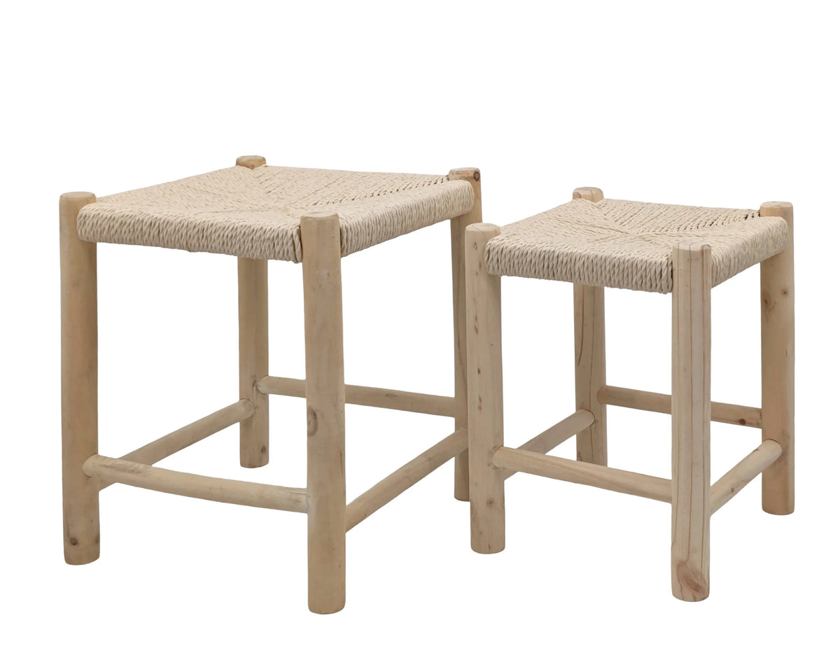 Set 2 Wooden Woven Rope Counter Stool 42cm
