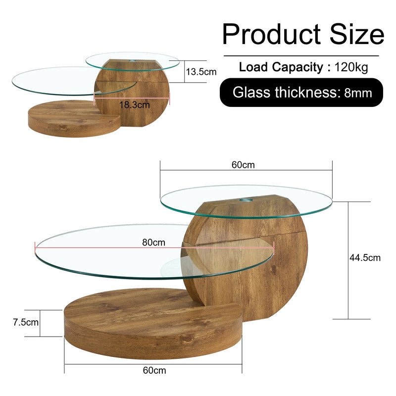 Double Layer Coffee Table – Tempered Glass Top, Dark Wood Grain