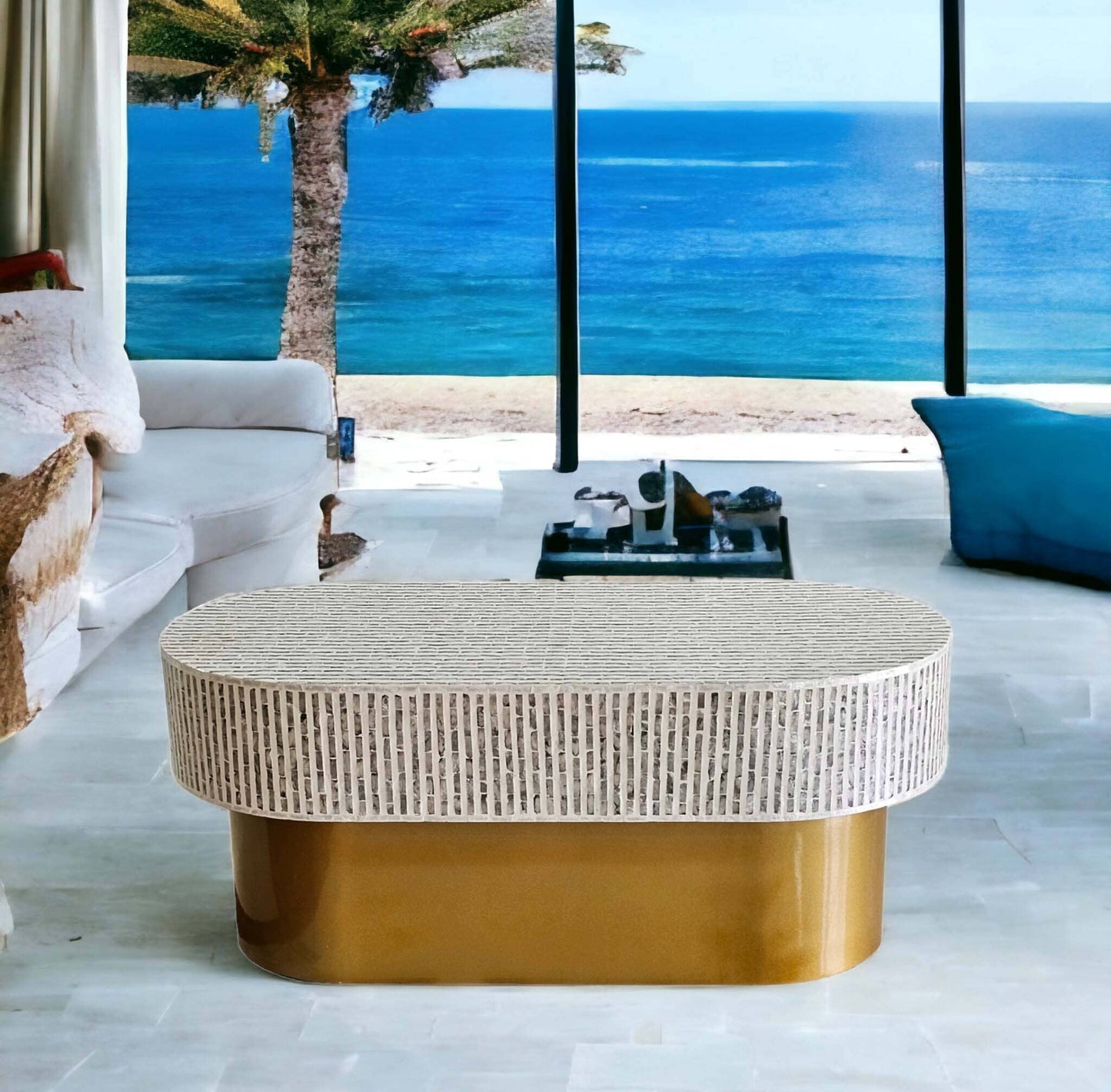 MOTHER OF PEARL OVAL COFFEE TABLE