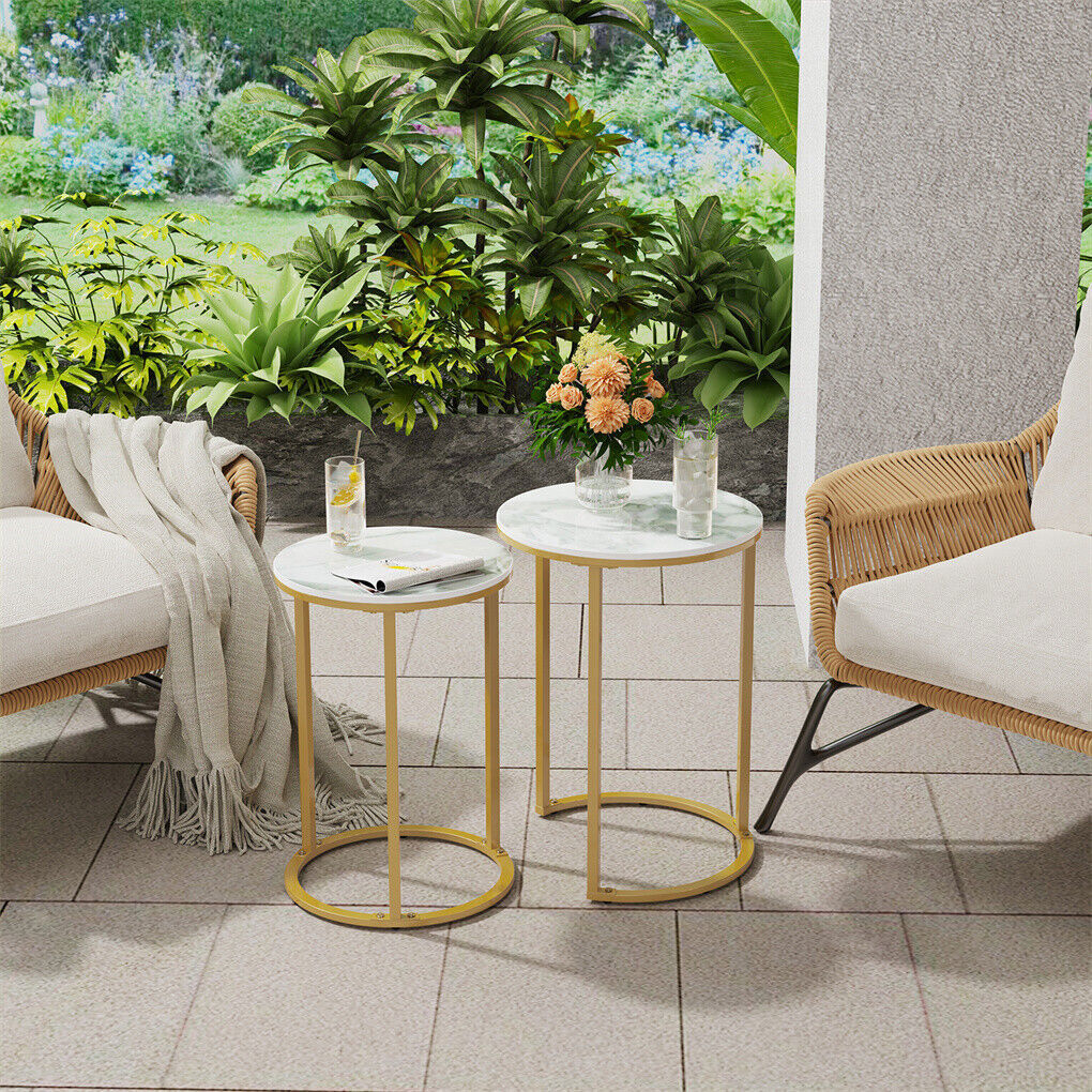 Gold Marble Nesting Side Tables – Round Small Coffee Tables