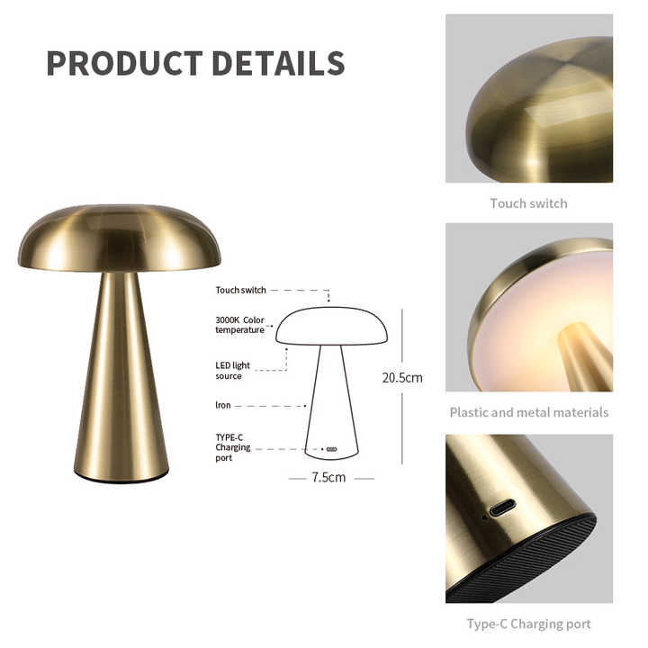 Modern Mushroom Table Lamp - Minimalist Metal Design for Home and Office