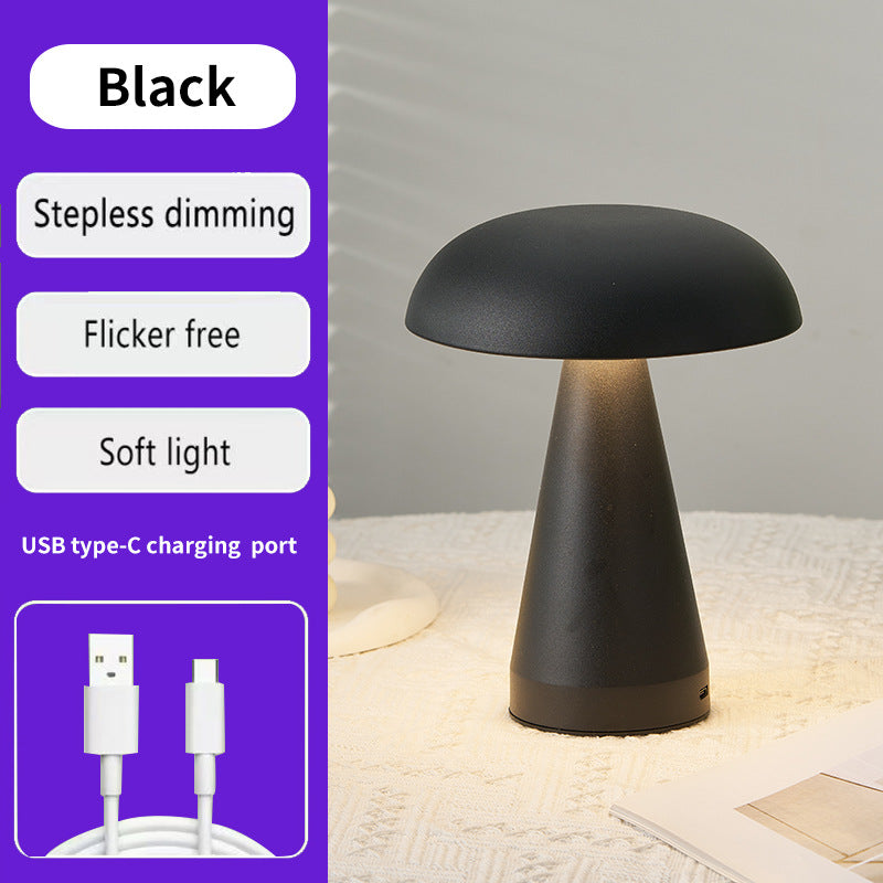 Metal Mushroom Table Lamp - Rechargeable Touch Control Ambient Light with Remote