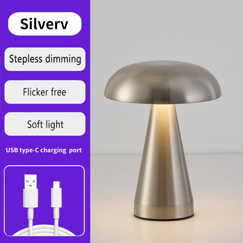 Metal Mushroom Table Lamp - Rechargeable Touch Control Ambient Light with Remote
