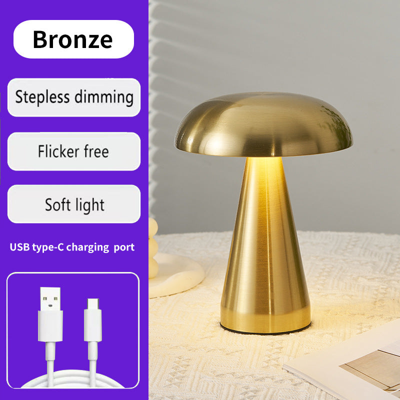 Metal Mushroom Table Lamp - Rechargeable Touch Control Ambient Light with Remote
