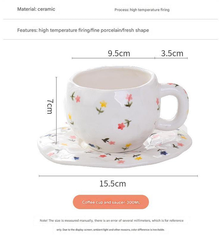 Hand-Painted Ceramic Coffee Cup and Saucer Set - Vintage Afternoon Tea(Blue five-pointed star)
