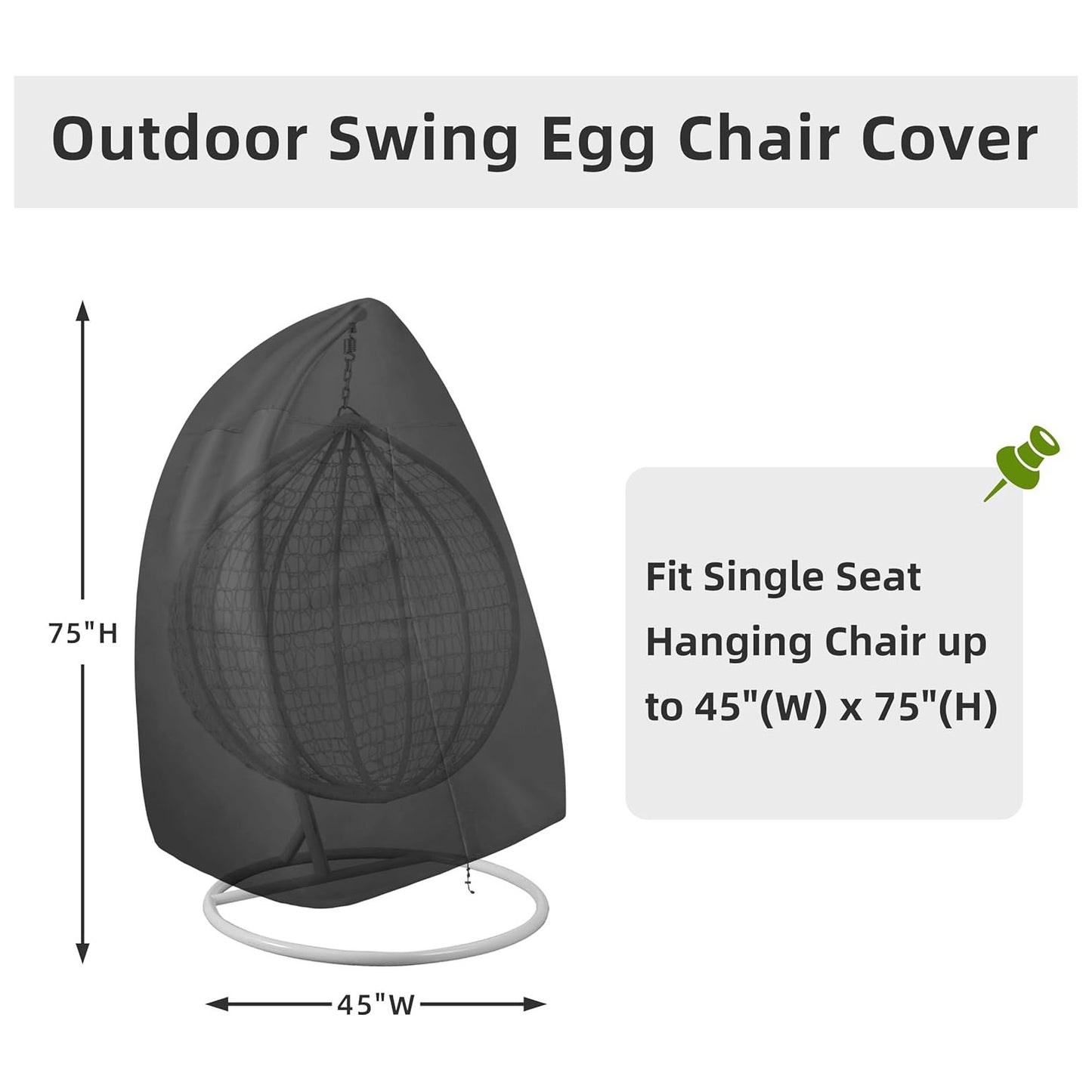 Heavy Duty Hanging Egg Chair Cover – Waterproof, Windproof with Drawstring, Black, Single Seat