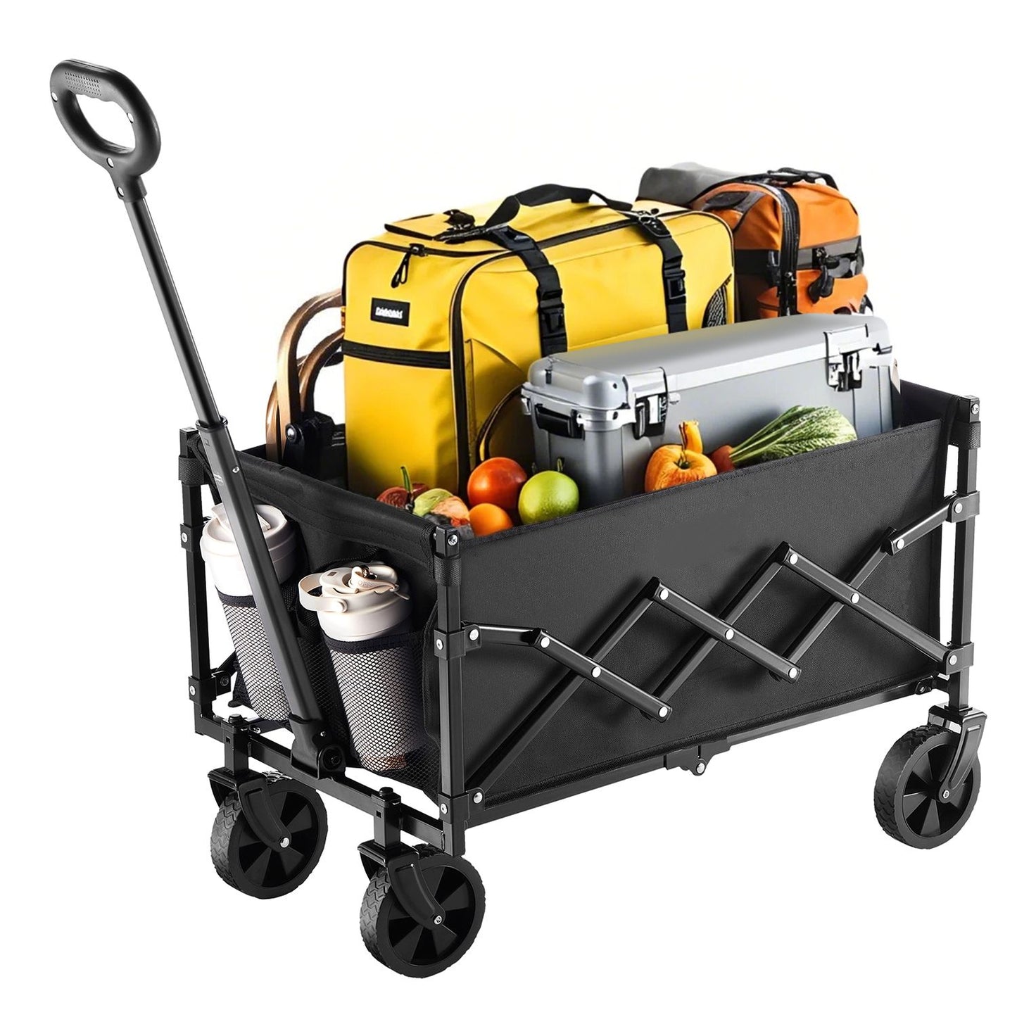 Collapsible Wagon – Heavy Duty 225 lbs, 120L, All-Terrain Wheels, Black