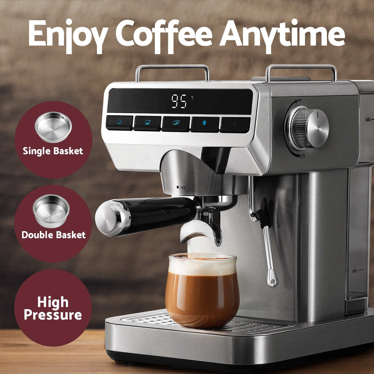 Devanti K7 Red Cordless Stick Vacuum & Espresso Machine Bundle – LED Display