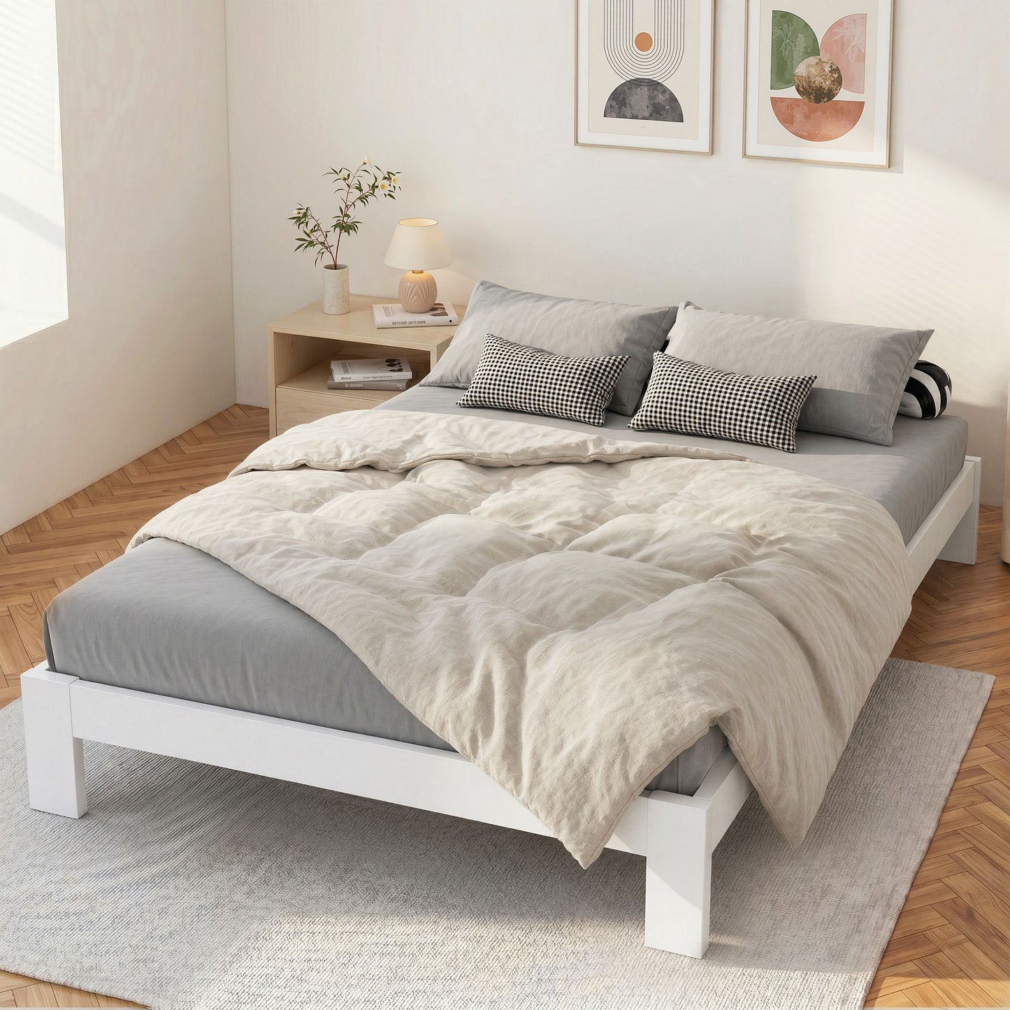 TWSC Bed Frame Queen Size Wooden White JADE