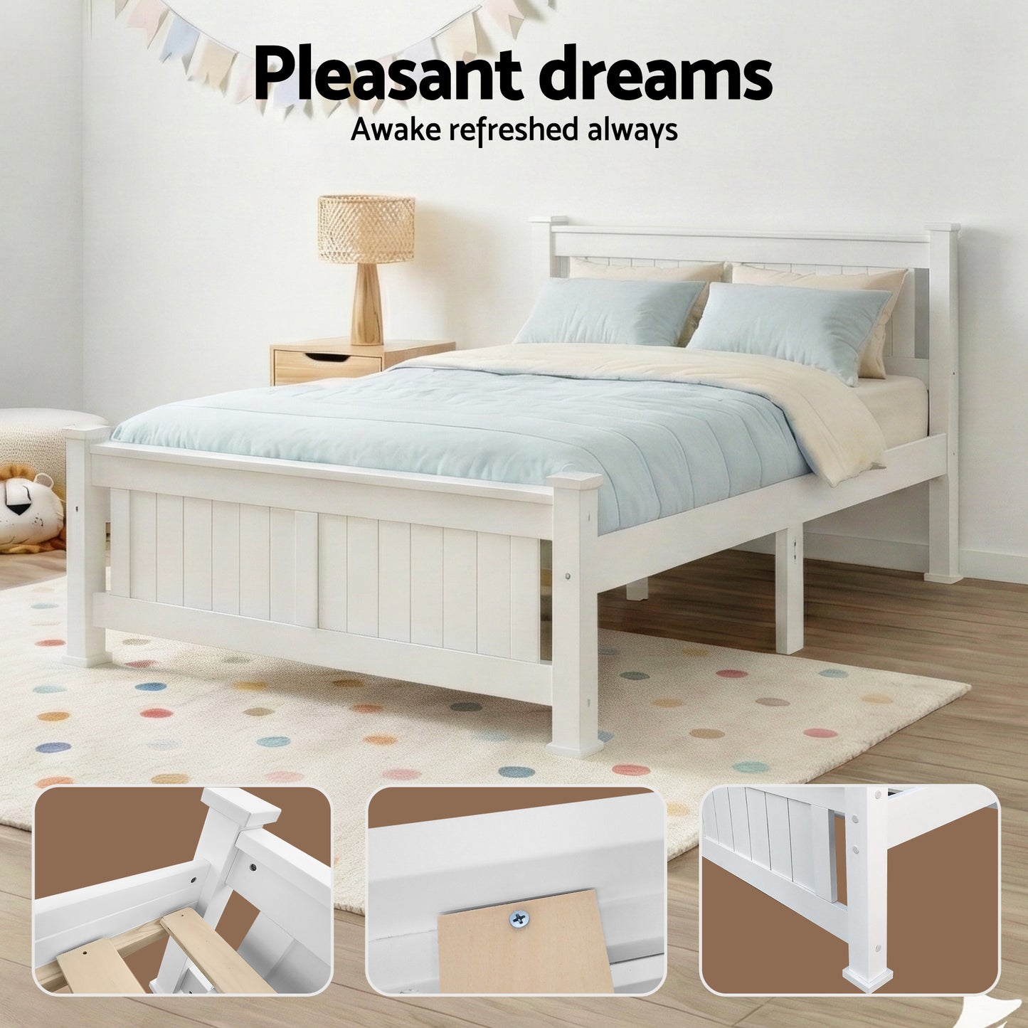 TWSC Bed Frame Double Size Wooden White RIO