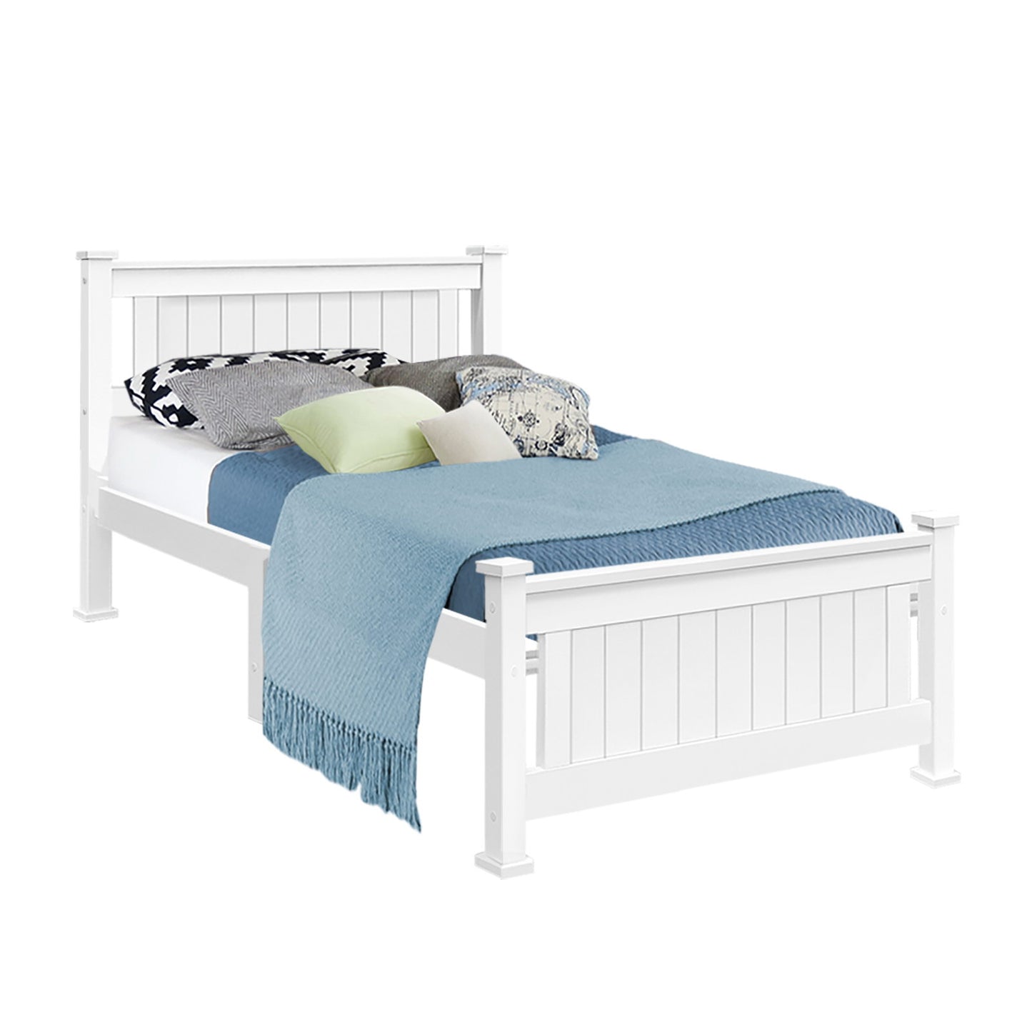 TWSC Bed Frame Single Size Wooden White RIO