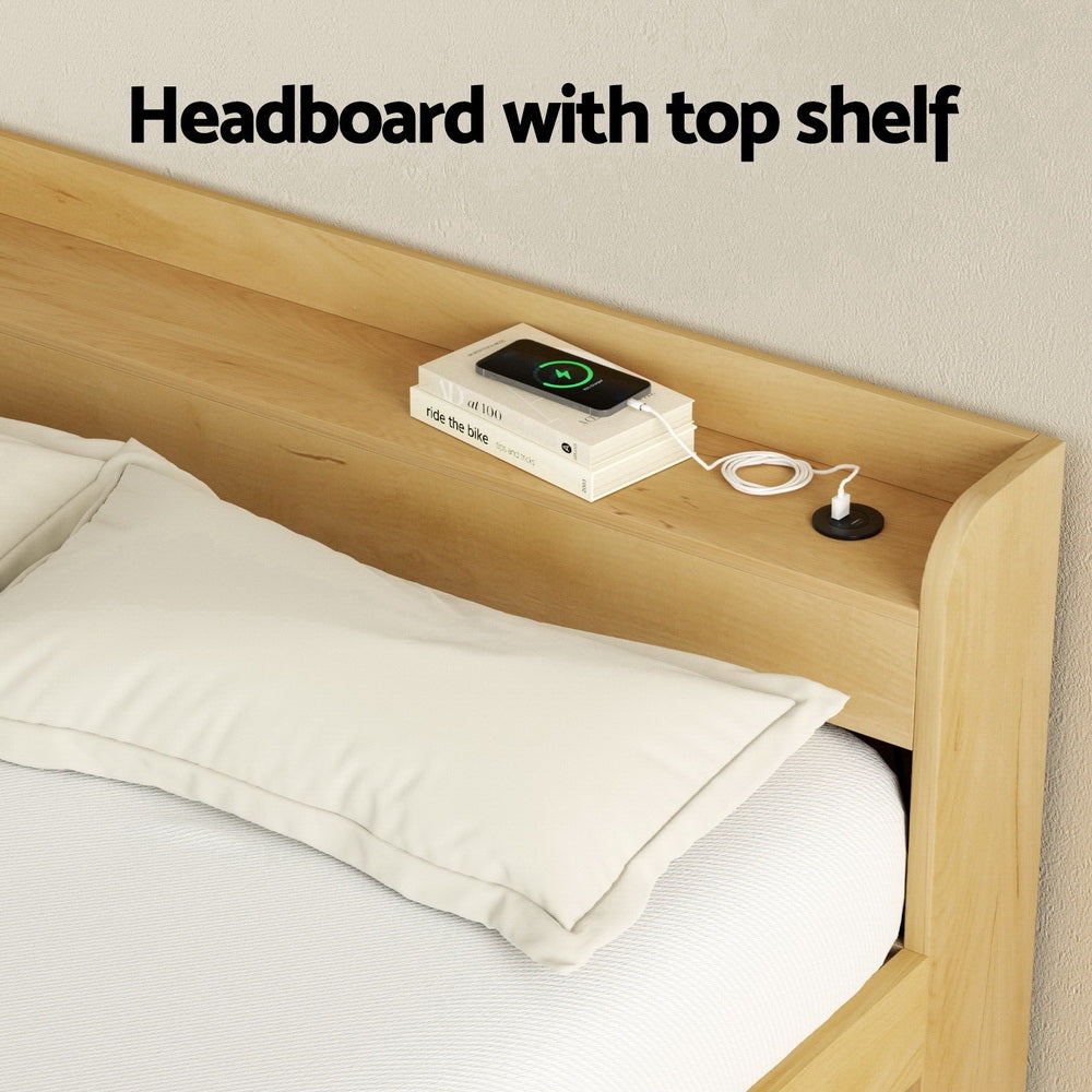 TWSC Bed Frame Double Size with Charging Ports and 2 Drawers AURA