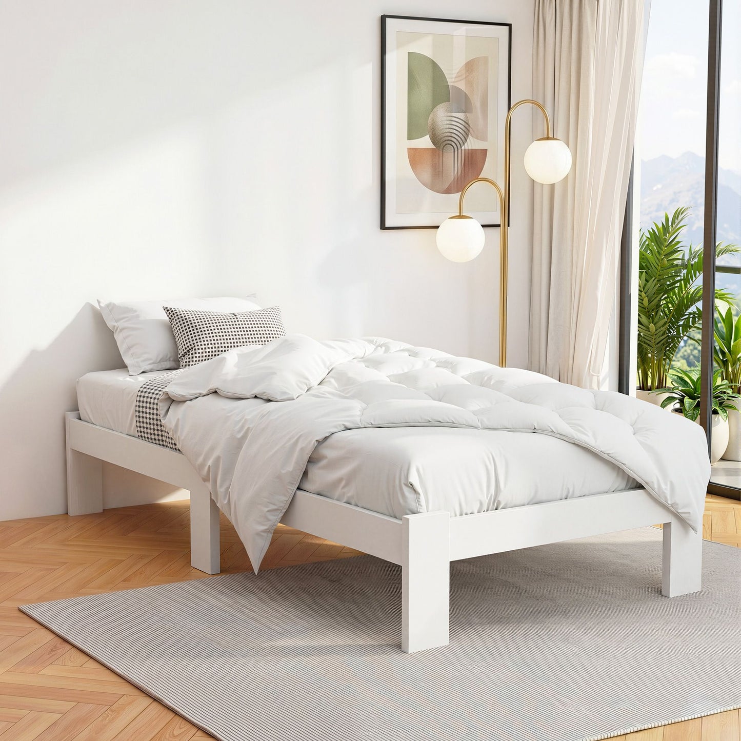 TWSC Bed Frame King Single Size Wooden White JADE