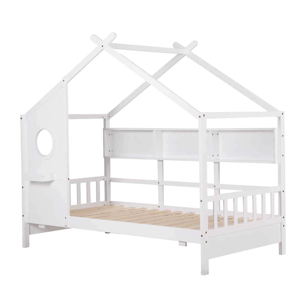 TWSC Kids Single Bed Frame House Bed Solid Wood Montessori Bed for Toddler White