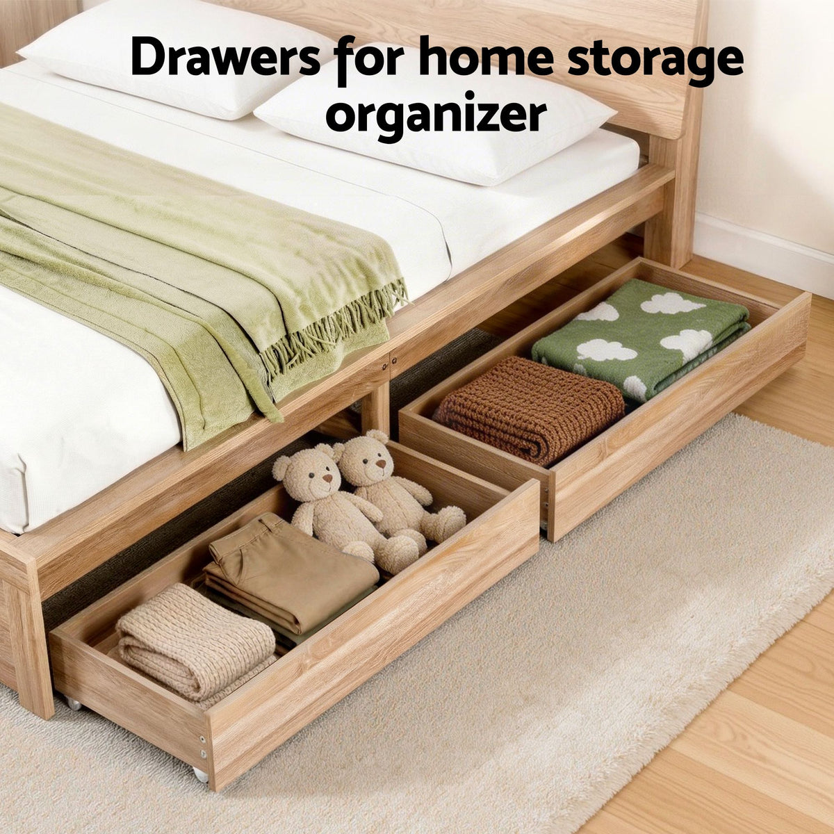 TWSC King Single Size Bed Frame with 2 Drawers Bedroom Furniture