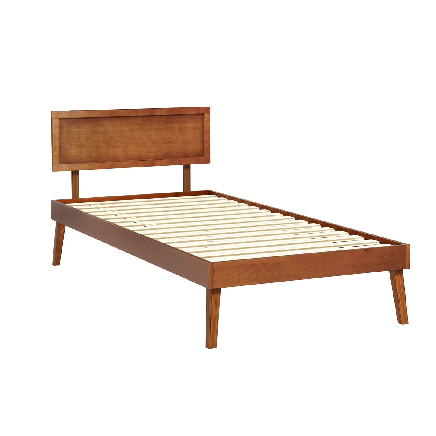 TWSC Bed Frame Single Size Wooden Bed Base Walnut SPLAY