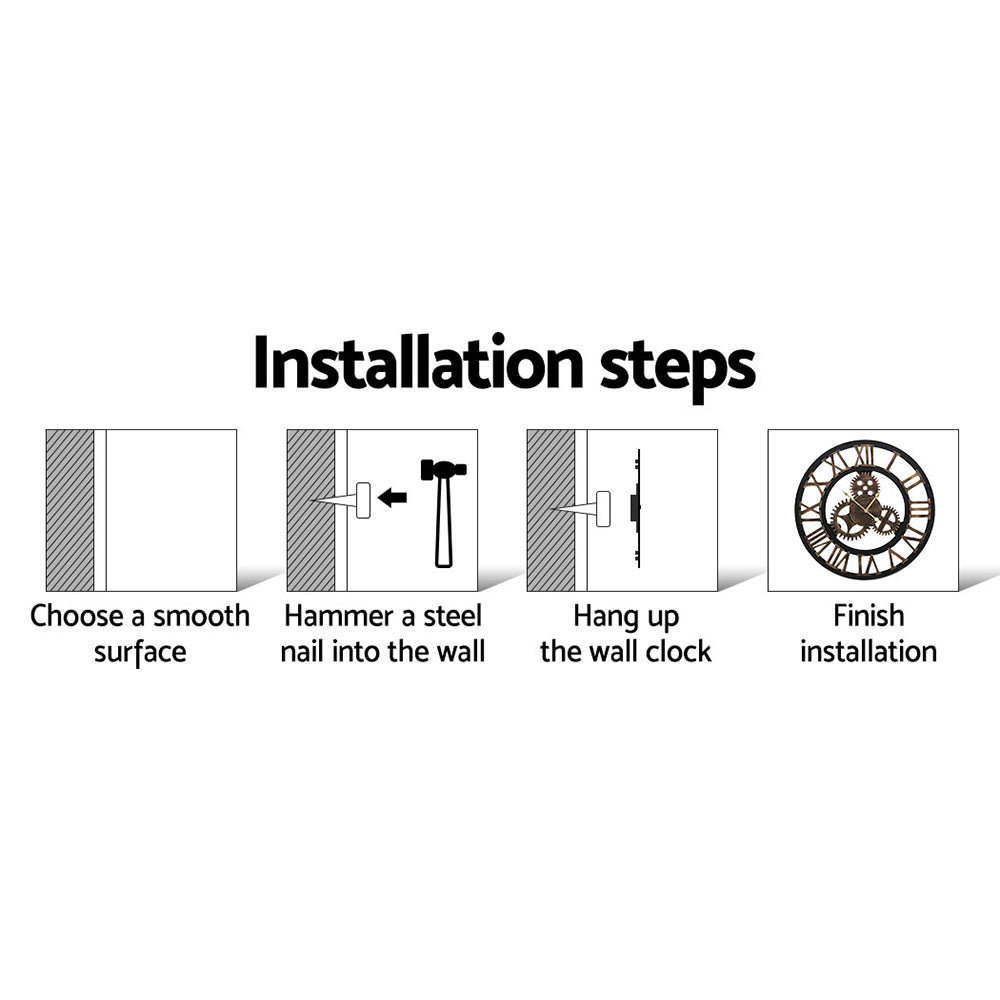 TWSC 60cm Wall Clock Large Retro Roman Numerals Brown