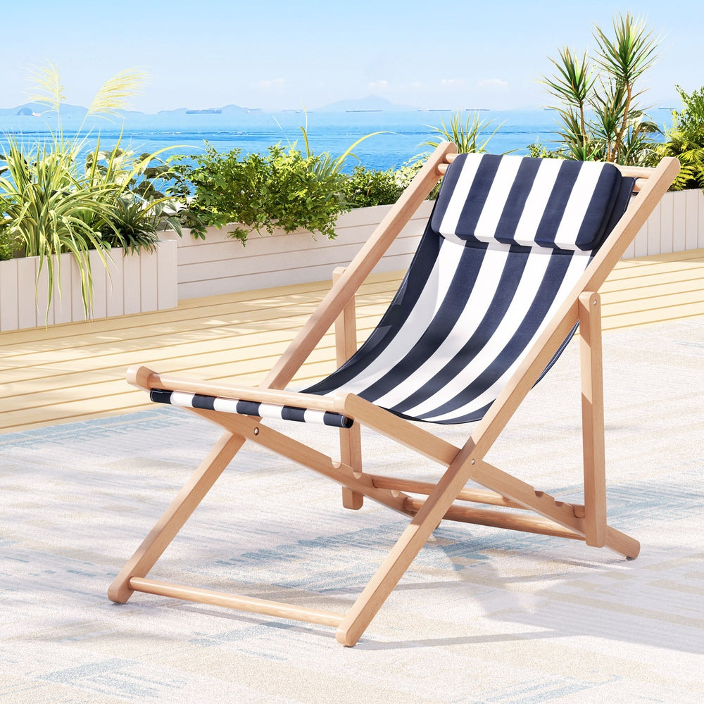 TWSC Outdoor Deck Chair Wooden Sun Lounge Folding Beach Patio Furniture Blue