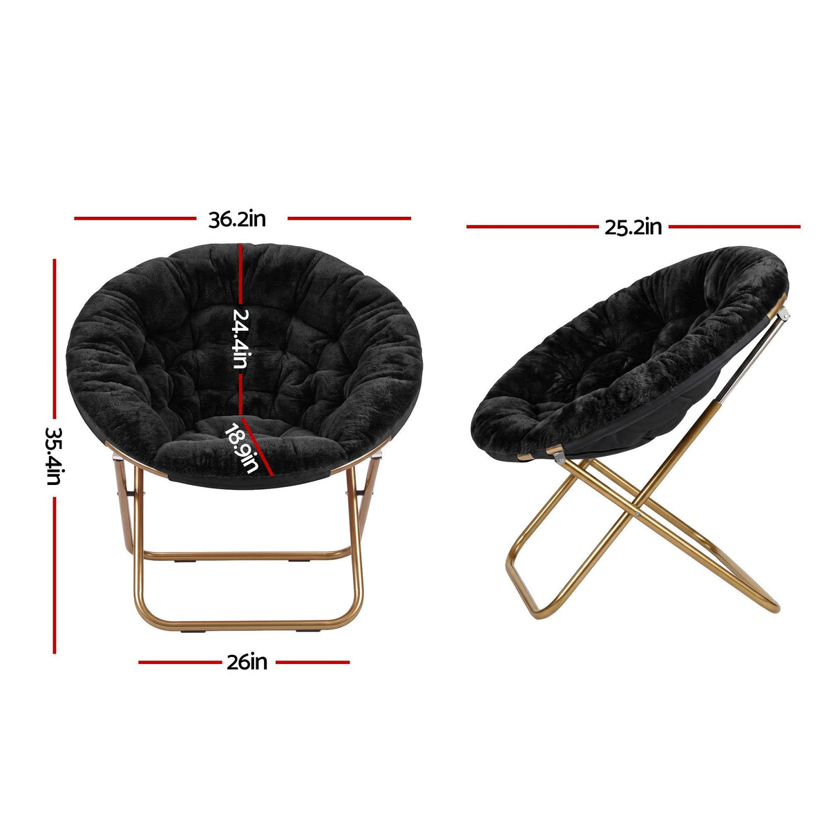 Cozy Folding Faux Fur Saucer Chair – Black