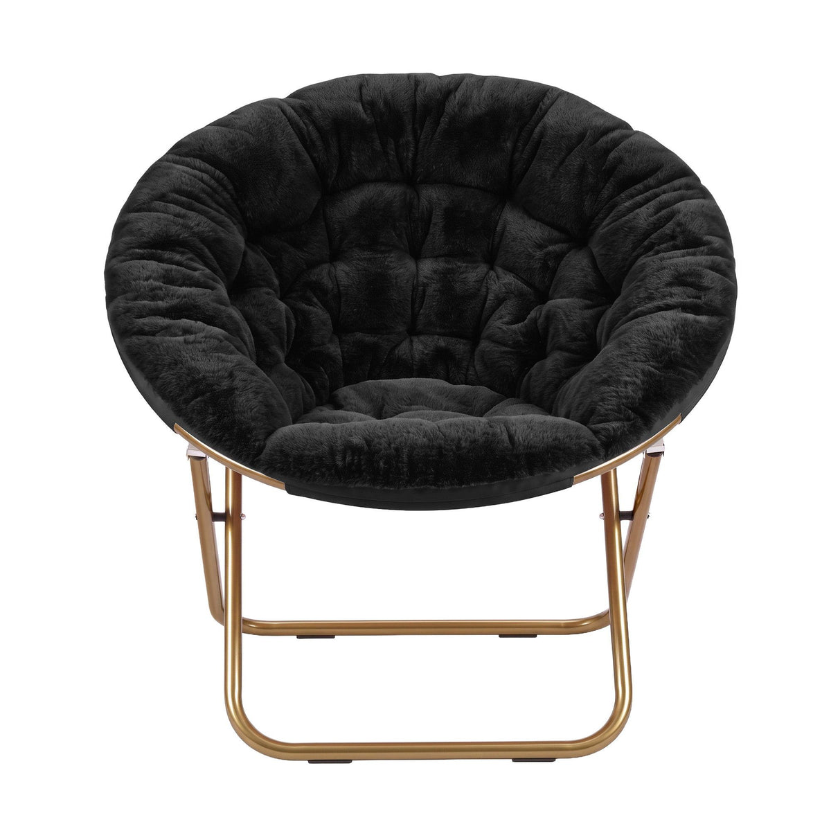Cozy Folding Faux Fur Saucer Chair – Black
