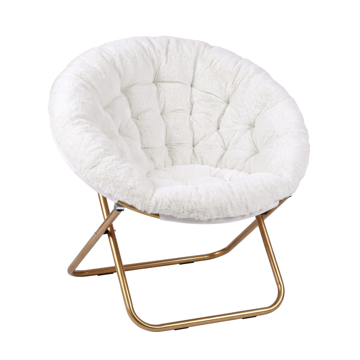 Cozy Folding Faux Fur Saucer Chair – White