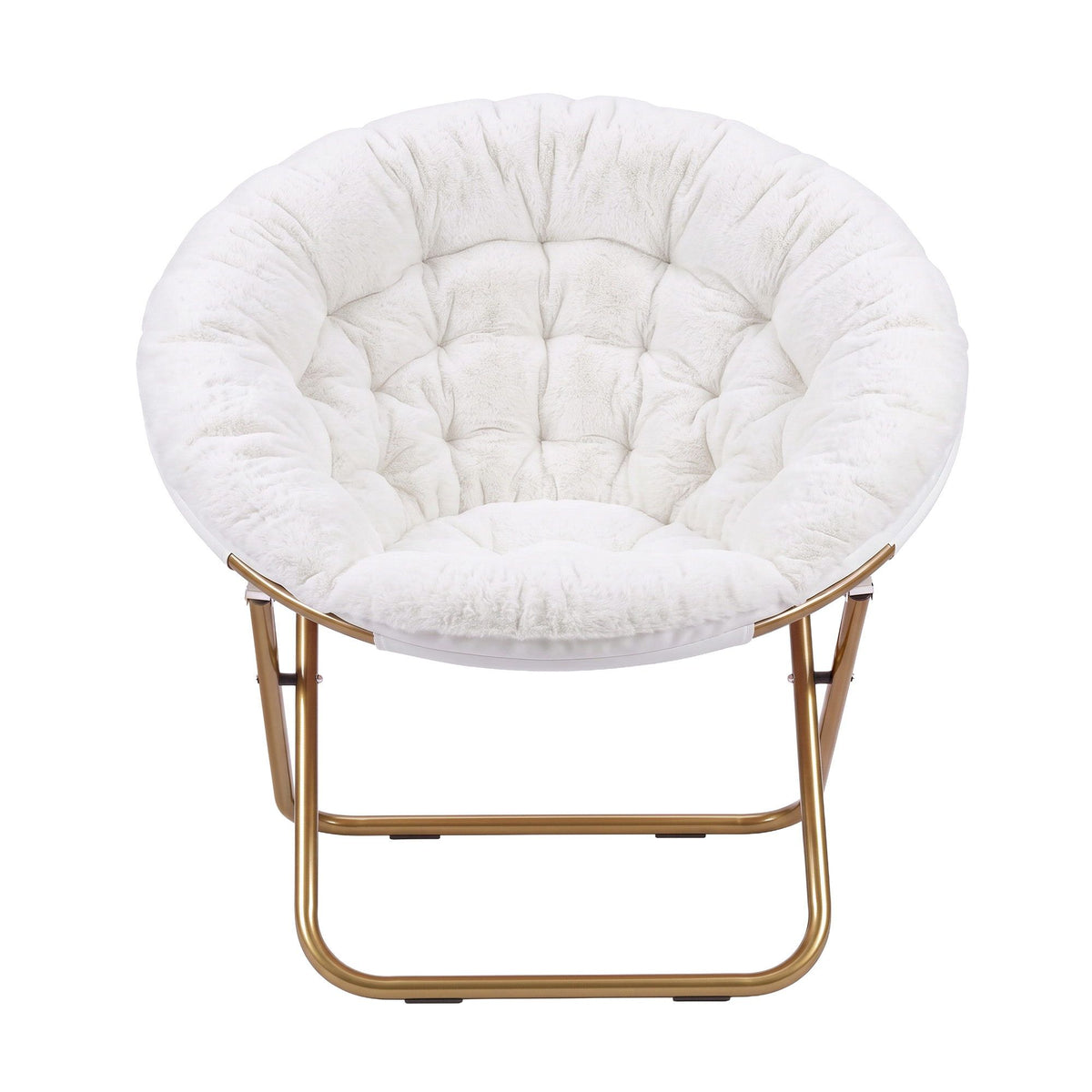 Cozy Folding Faux Fur Saucer Chair – White
