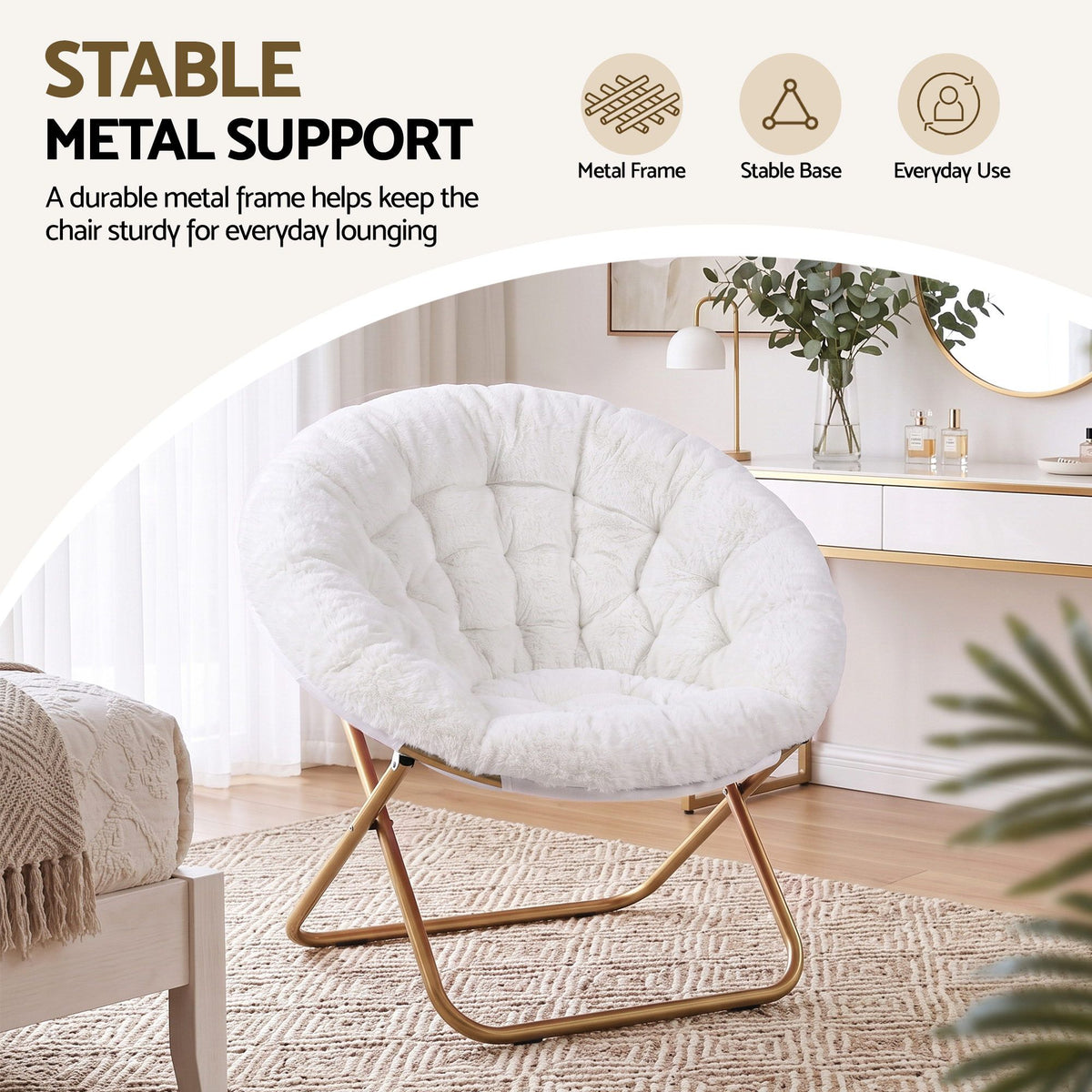 Cozy Folding Faux Fur Saucer Chair – White