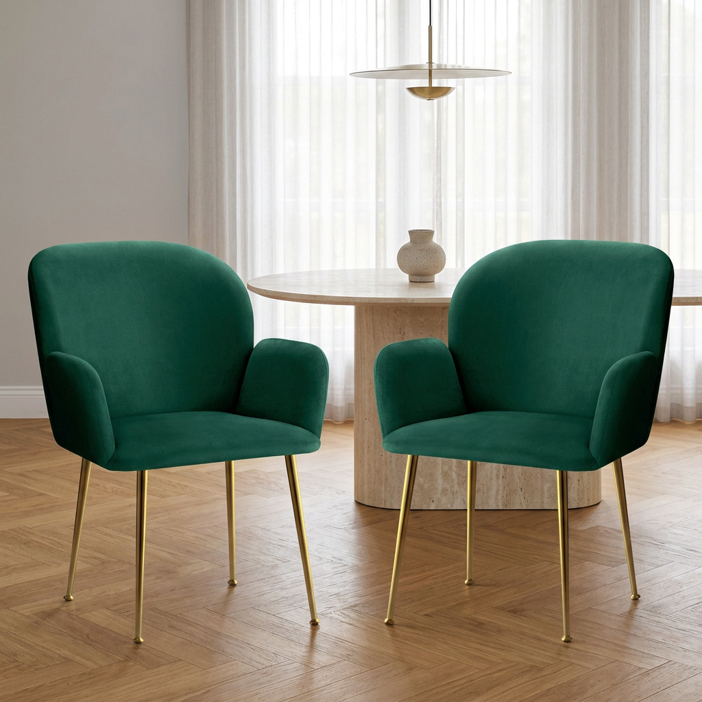 Green velvet dining armchairs