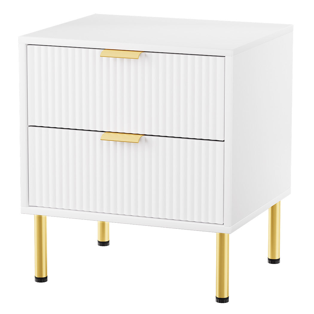 Levede Bedside Table with 2 Drawers White Metal Legs-1910112269535154176
