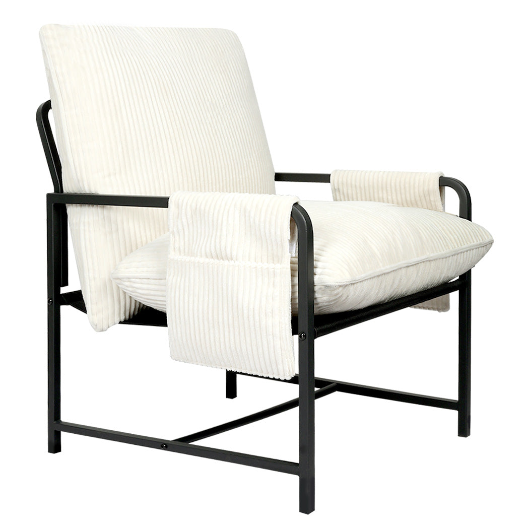 Levede Metal Framed Lounge Chair Corduroy in Beige-1919278353102278657