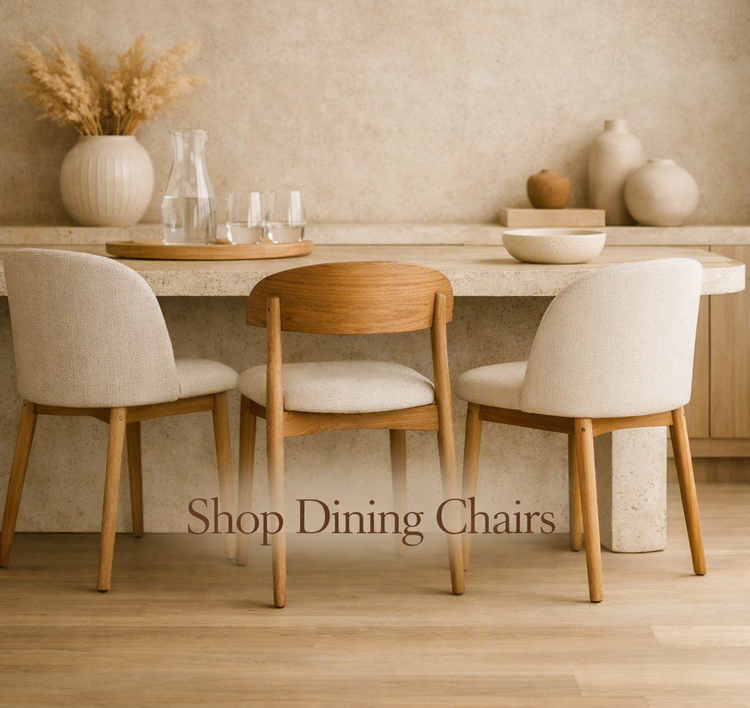 Modern upholstered dining chairs with timber legs, offering comfort and a warm aesthetic for contemporary dining spaces.