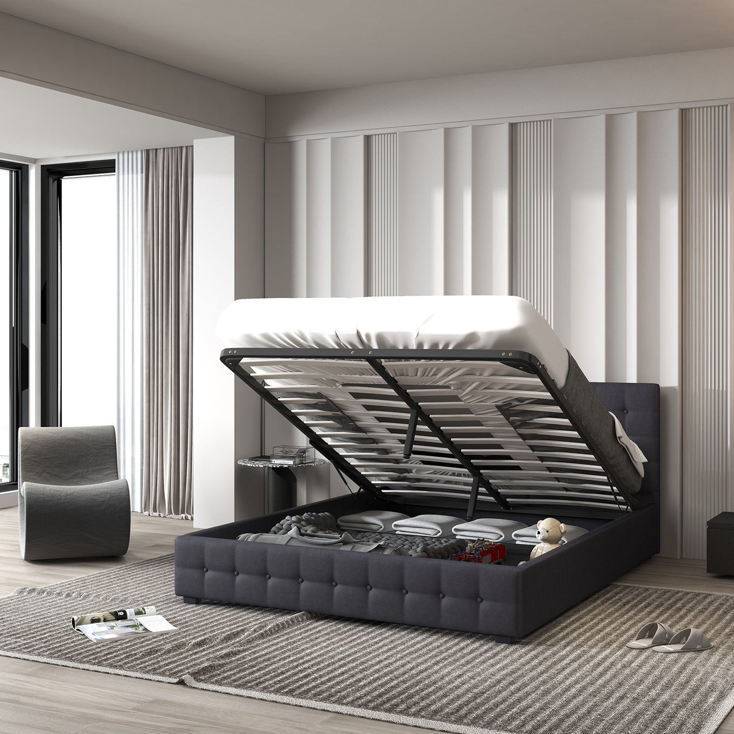 Milano Decor Eden Gas Lift Bed - Dark Grey - Single-1951134897183789058
