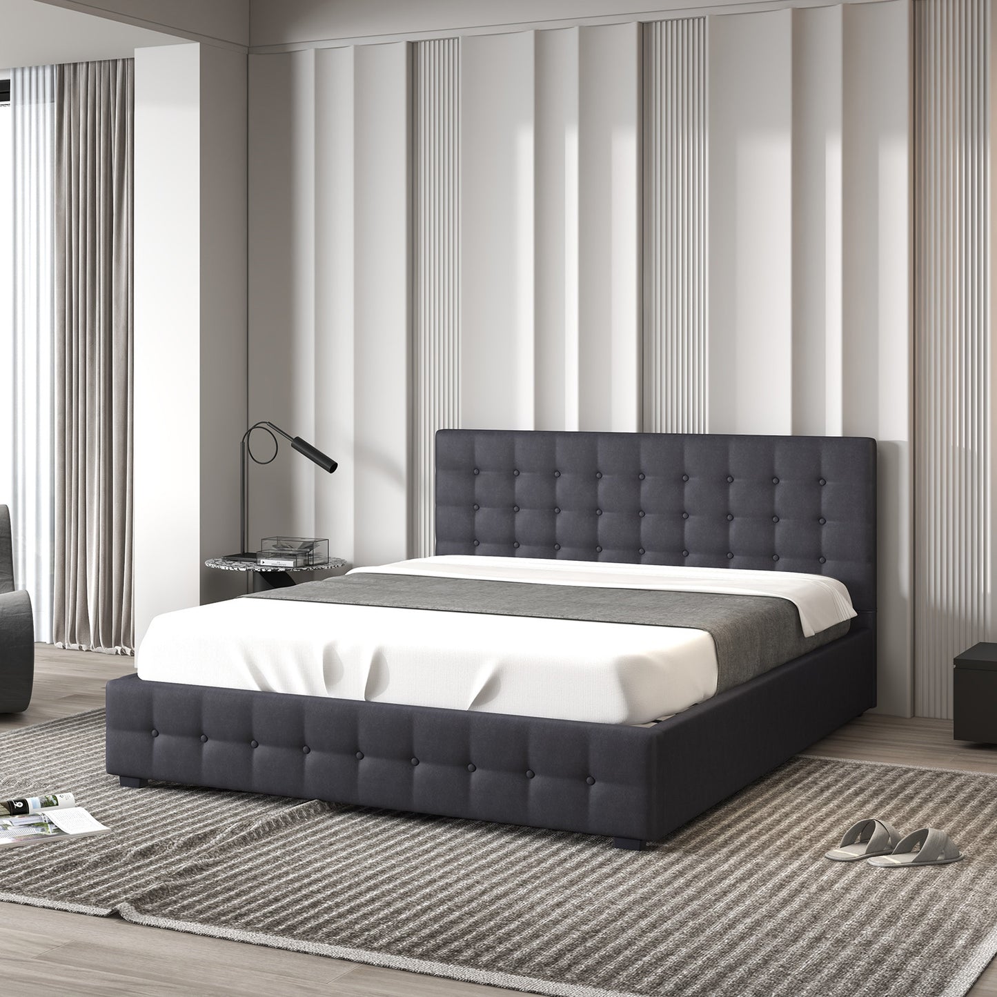 Milano Decor Eden Gas Lift Bed - Dark Grey - King Single-1951134897431252993