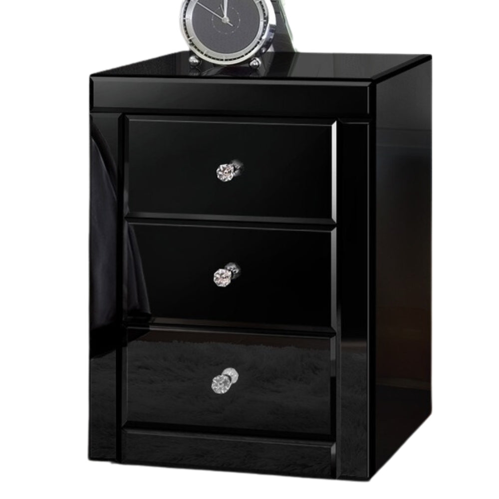 Bedside Table Mirrored Cabinet Nightstand Side End Table Drawers