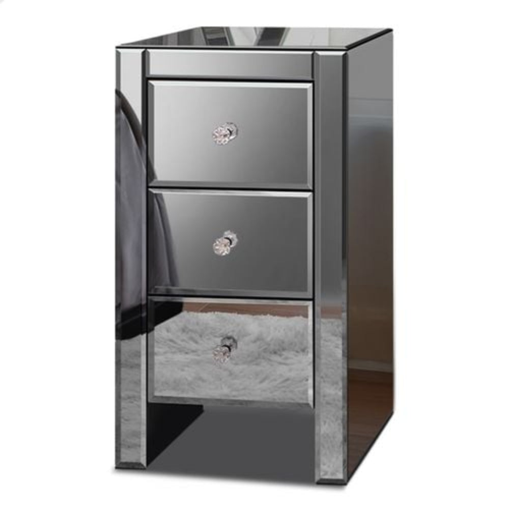 Bedside Table Mirrored Cabinet Nightstand Side End Table Drawers