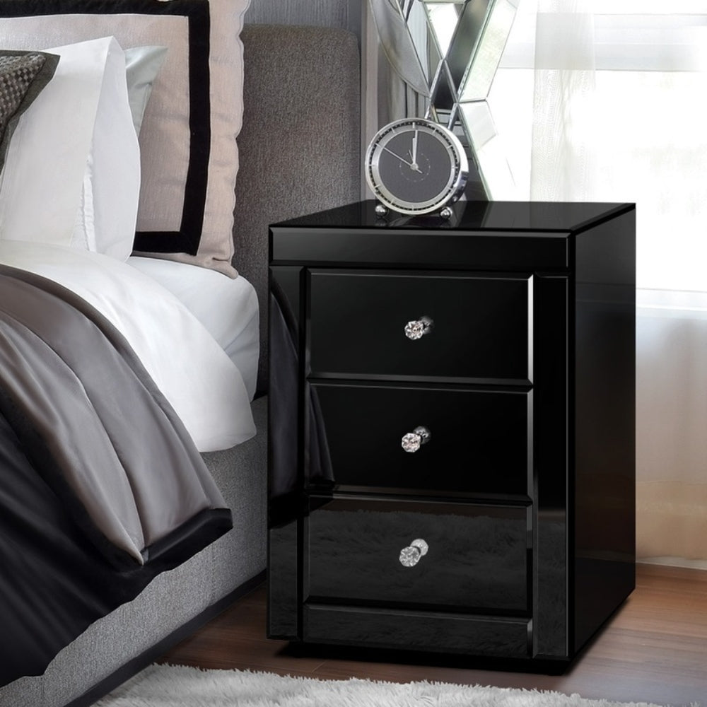 Bedside Table Mirrored Cabinet Nightstand Side End Table Drawers