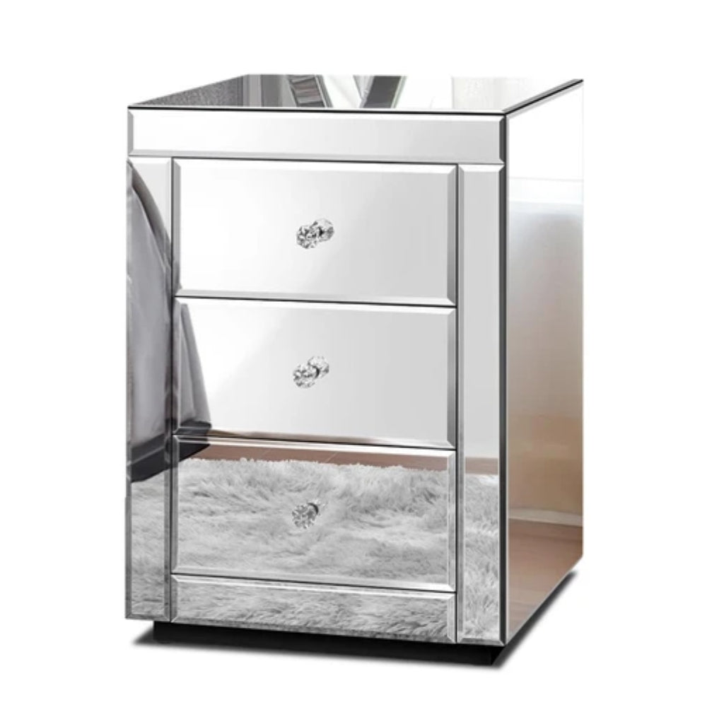 Bedside Table Mirrored Cabinet Nightstand Side End Table Drawers