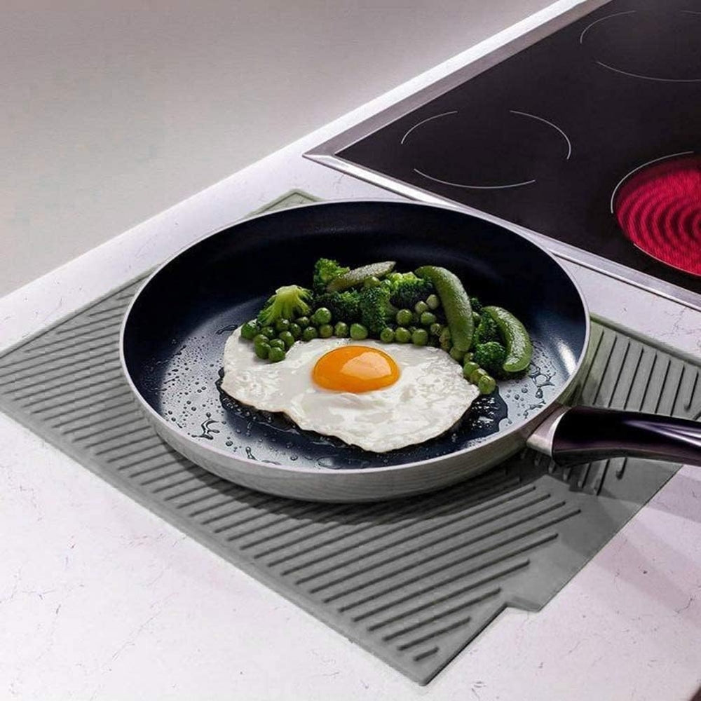 Silicone Drain Pad - Non-Slip Drying Mat for Kitchenware, Gray