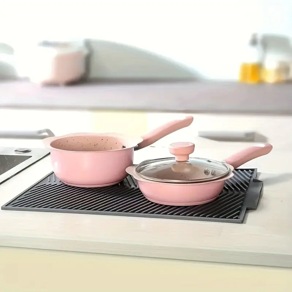 Silicone Drain Pad - Non-Slip Drying Mat for Kitchenware, Gray
