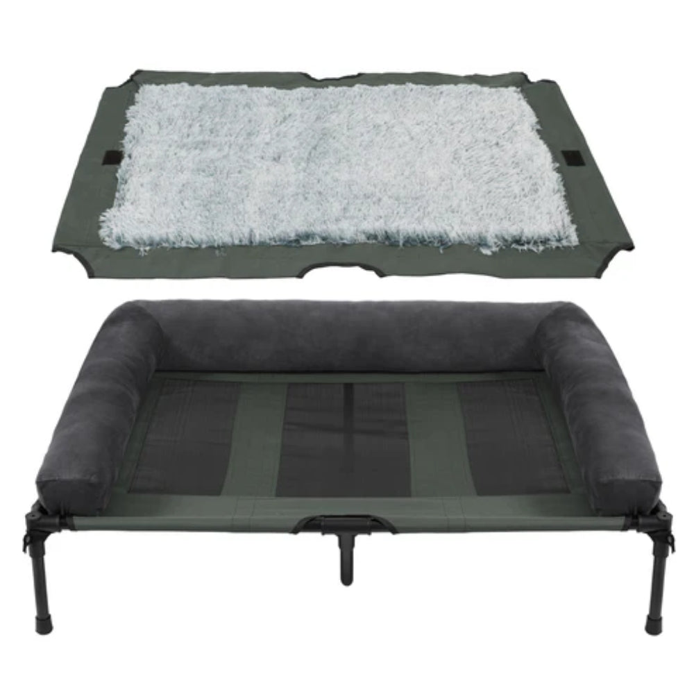 Elevated Dog Bed with Detachable Plush Bolster - Cooling, Grey, Multiple Sizes