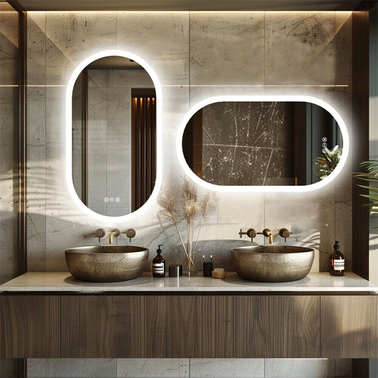 LED Backlit Bathroom Mirror - Touch Sensor, 3 Color Dimmable, Defog Function