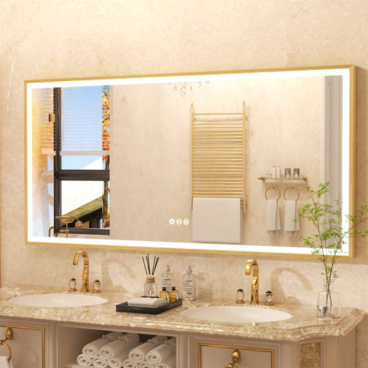 Luxurious LED Bathroom Mirror with Gold Frame