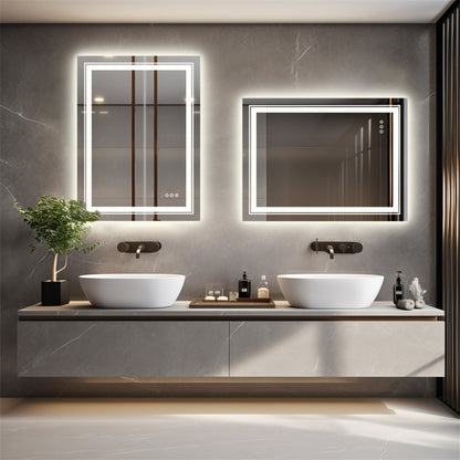 Smart LED Bathroom Mirror – Dimmable, Defog, Waterproof, Silver Aluminum