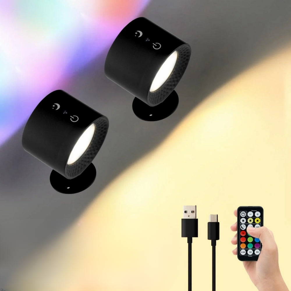 Led Double Head Wall Lamp Touch Control Remote Portable Night Light