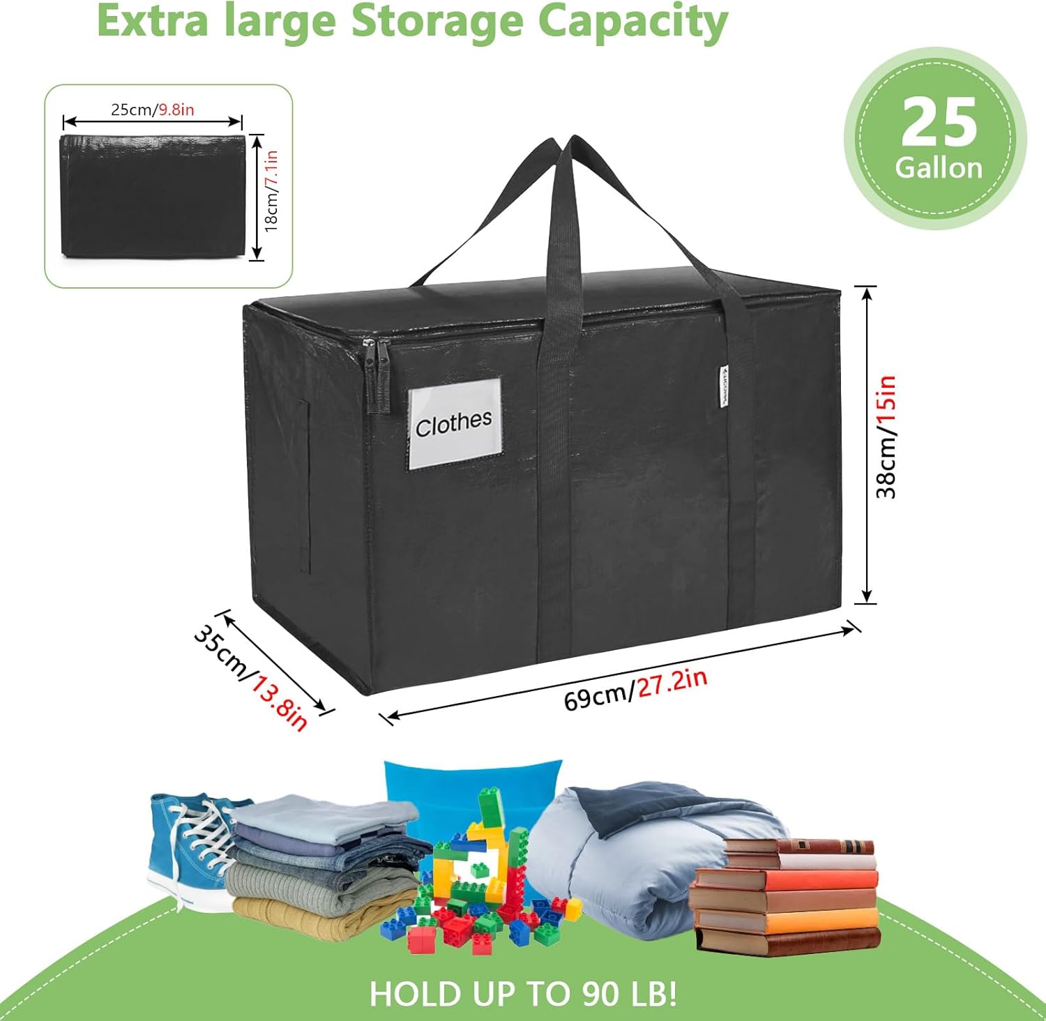 CARLA HOME 6-Pack Large Moving Storage Bags with Zippers & Handles with 95 Liters Capacity for Space Saving, Travel, Camping & Organization (Black)-2050057505488375809