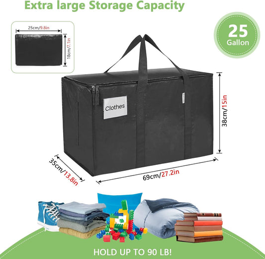 CARLA HOME 6-Pack Large Moving Storage Bags with Zippers & Handles with 95 Liters Capacity for Space Saving, Travel, Camping & Organization (Black)-2050057505488375809