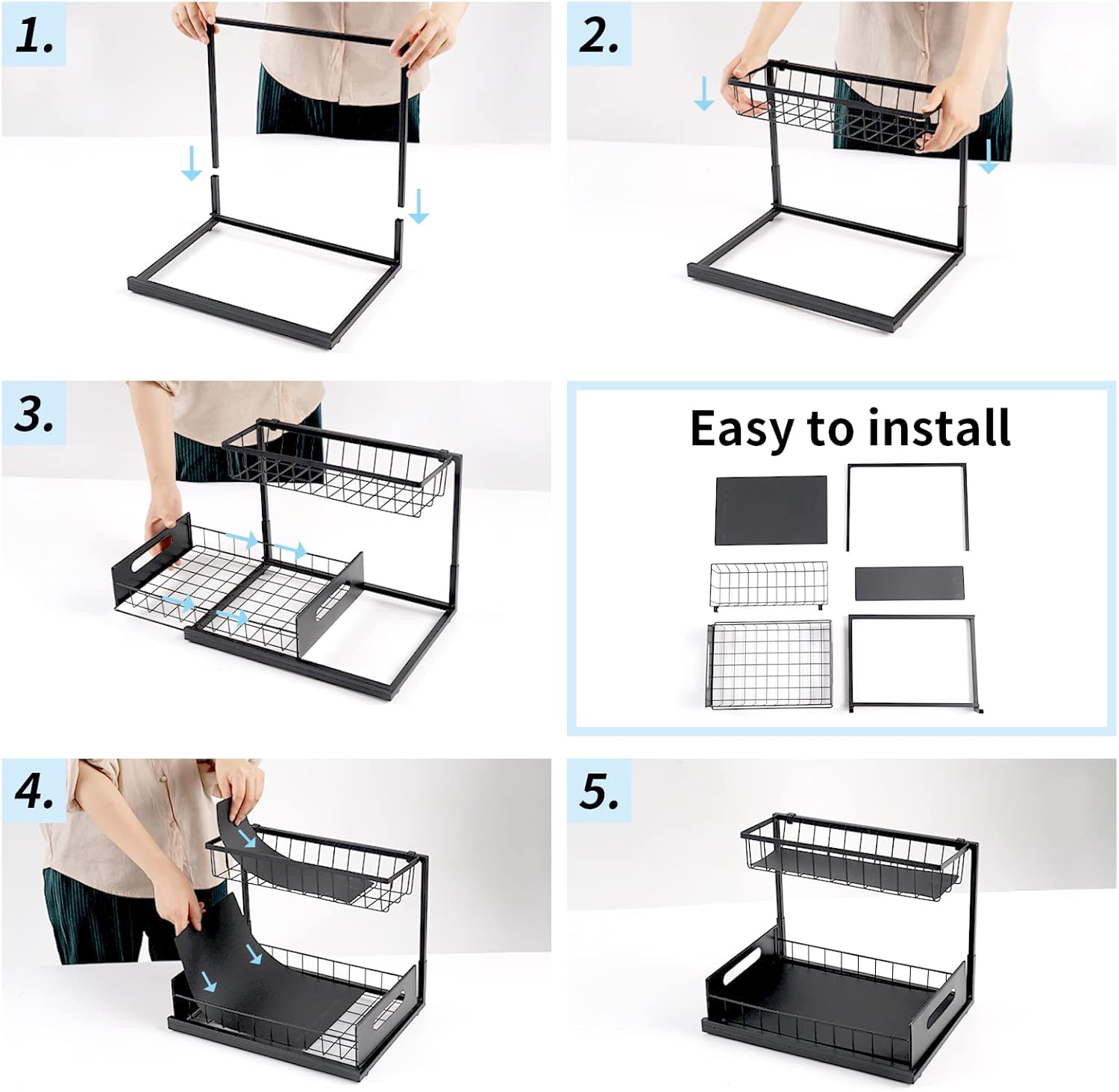 CARLA HOME 2 Tier Under Sink Organiser with Sliding Drawers for Kitchen & Bathroom-2050057510659952649