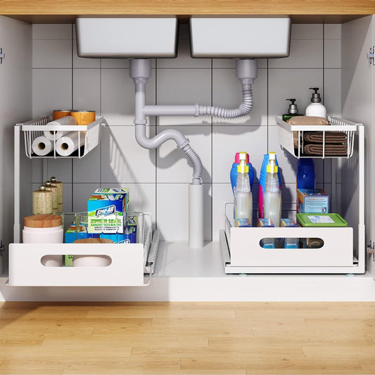 CARLA HOME 2 Tier Under Sink Organiser with Sliding Drawers for Kitchen & Bathroom-2050057510659952641