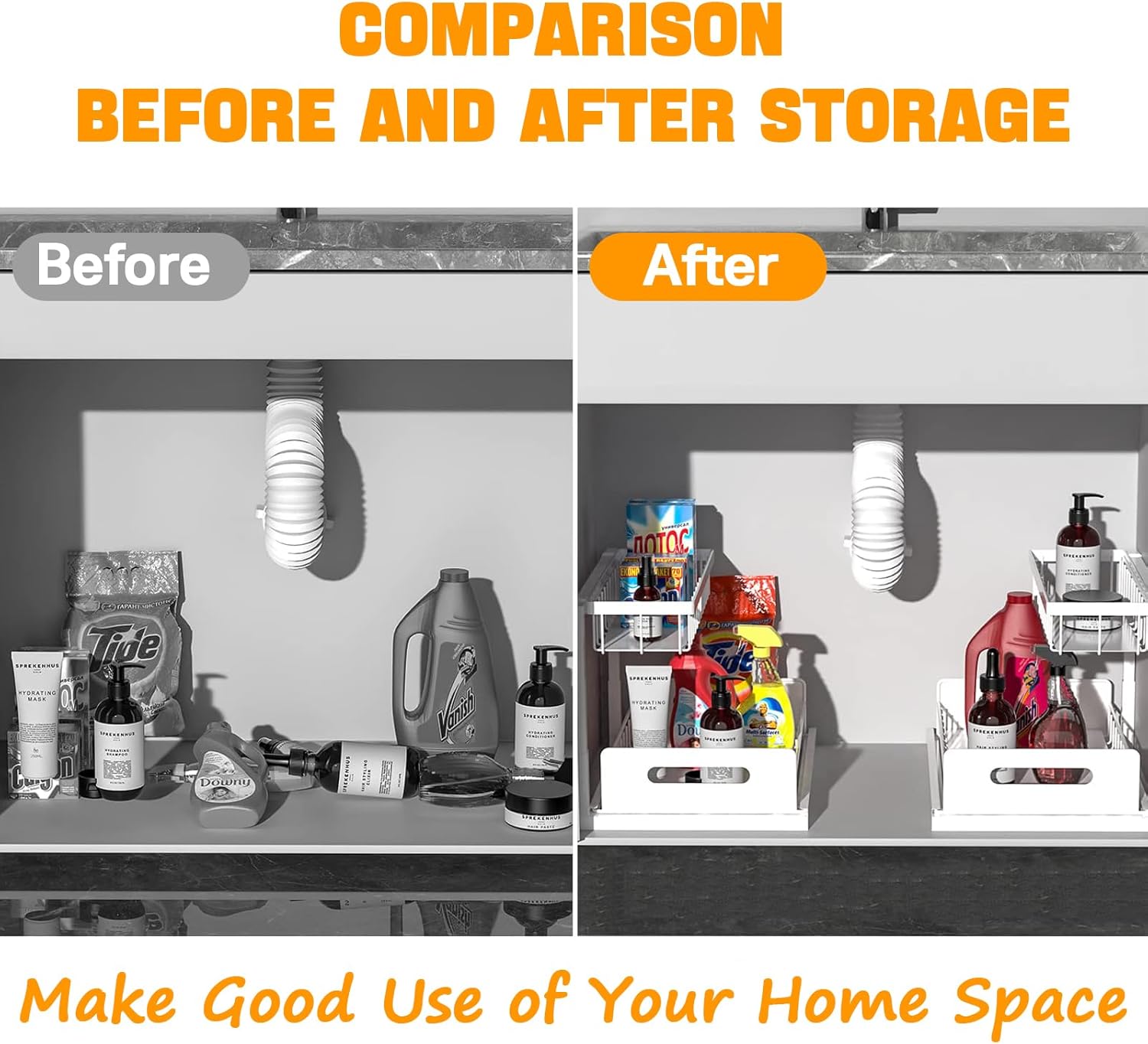 CARLA HOME 2 Tier Under Sink Organiser with Sliding Drawers for Kitchen & Bathroom-2050057510659952644